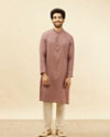 alt message - Manyavar Men Foxy Pink Chevron Patterned Kurta Set image number 2